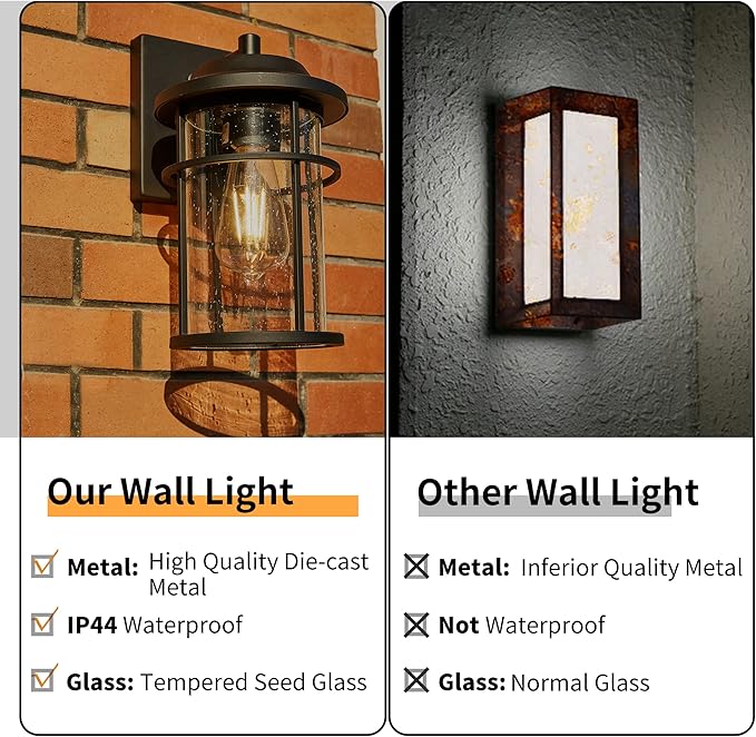 Outdoor Lights for House Exterior Light Fixture Waterproof Outdoor Wall Sconce Lights Anti-Rust Black Wall Mount Lighting with Seeded Glass Shade E26 Socket Lantern for Outside Front Porch Patio