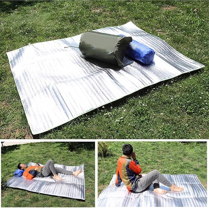 Outdoor Double-Sided Moisture-Proof Aluminium Foil Sleeping Mat 4mm Thick Pad Waterproof and Insulating Foil Mat Picnic Mat