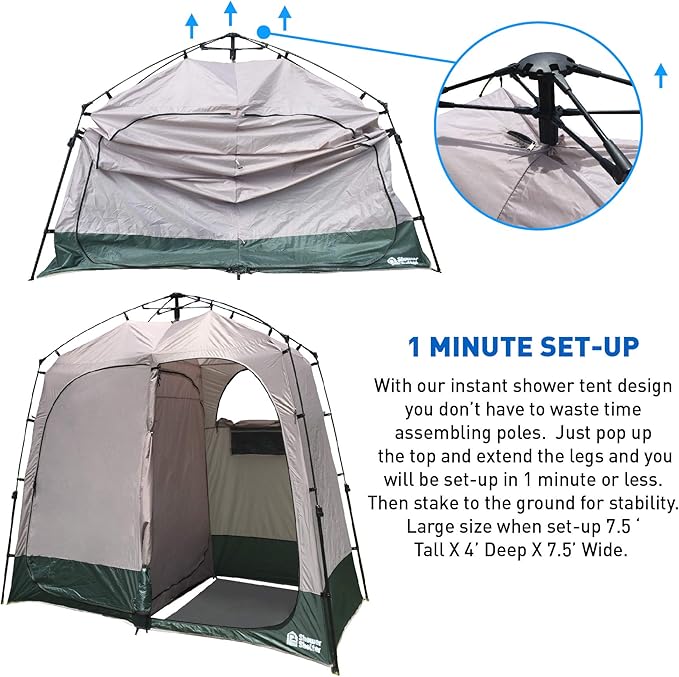 EasyGo Product Shower Shelter – Giant Portable Outdoor Pop UP Camping Shower Tent Enclosure – Changing Room – 2 Rooms – Instant Tent – 7.5' Tall x 4' Deep x 7.5' Wide Green