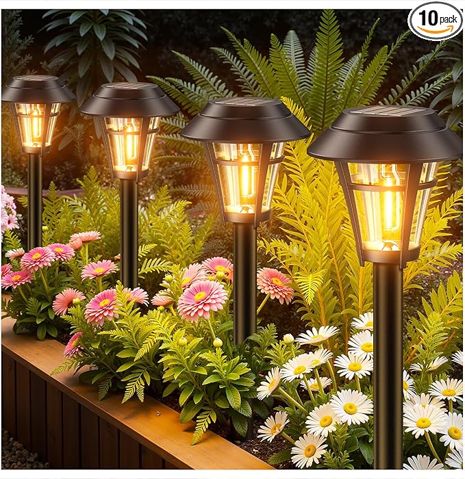 LETMY Solar Pathway Lights Outdoor 10 Pack Solar Lights Outdoor Waterproof Auto On/Off Solar Powered Garden Landscape Path Lights Outdoor Solar Lights for Yard Lawn Patio Walkway Driveway