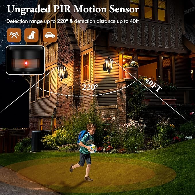 16in 2-Pack Large Motion Sensor Outdoor Wall Lights Dusk to Dawn Porch Lights Wall Mount Vintage Exterior Light Fixtures Sconces Lighting Black Wall Lanterns Outside Lights for House Front Door