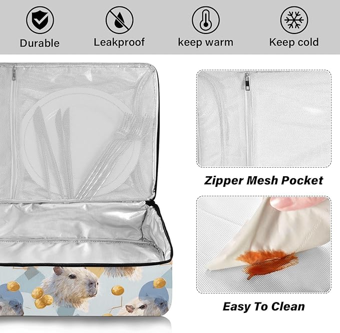 Casserole Carrier Pattern Cute CapybarasInsulated Casserole Carrier for Hot or Cold Food Thermal Lunch Tote for Potluck Parties Picnic Beach Fits 9 x 13 Inches Baking Dish