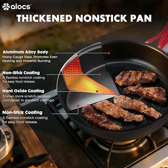 Alocs Camping Cookware Set Camping Gear Compact Camping Pots and Pans Set Durable Hard Alumina Camping Cooking Set for Outdoor Backpacking Camping Hiking Picnic Included Mesh Carry Bag