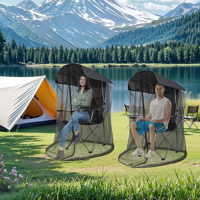 Camping Chair Mosquito Net Cover Black Mesh Insect Protection Screen 62.9x35.4x32.3 Inch with Dual Zipper Design for Outdoor Chairs with Sunshade (Grey (Mosquito net))