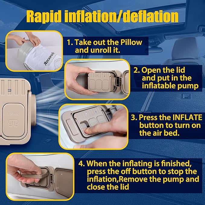Inflatable Car Air Mattress with Built-in Pump Adjustable Car Camping Bed Sleeping Pad for Back Seat Portable Travel with Two Air Pillows