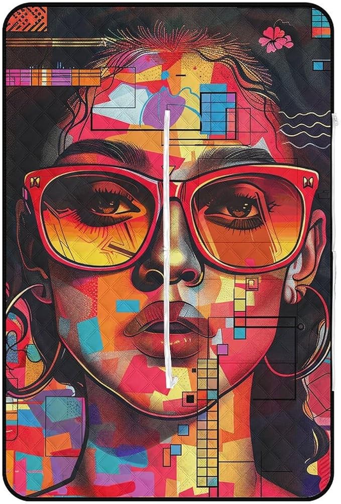 Zipper Girl Wearing Sunglasses Style Picnic Mat Suitable for Travel Camping Park Or Home Use