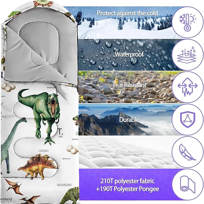 Sleeping Bags for Adults Youth Kids3D Printing Camping Sleeping Bag for Girls Boys Lightweight Waterproof Cold/Warm Weather Sleeping Bag for 3 Seasons