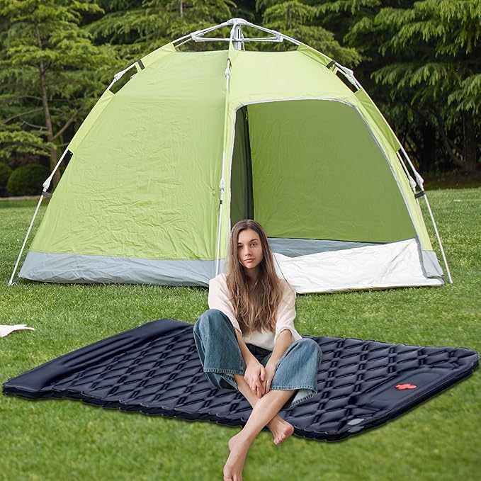 Outdoor Camping Inflatable Mattress Sleep Pad with Pillows Travel Mat Folding Bed Light Weight Air Cushions Enduring Travel Mat Folding Bed