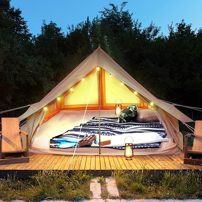 Canvas Cabin Bell Tent for 3-4 Person Waterproof Glamping Yurt Tent Breathable All Seasons Outdoor Camping Tent 6.69*8.2*4.92'