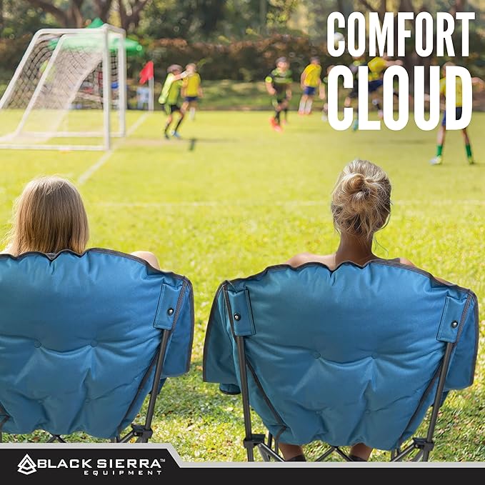 Black Sierra Oversized Camping Chair for Adults – 400 lb Heavy Duty Folding Chair with Cup Holders &amp Carry Bag