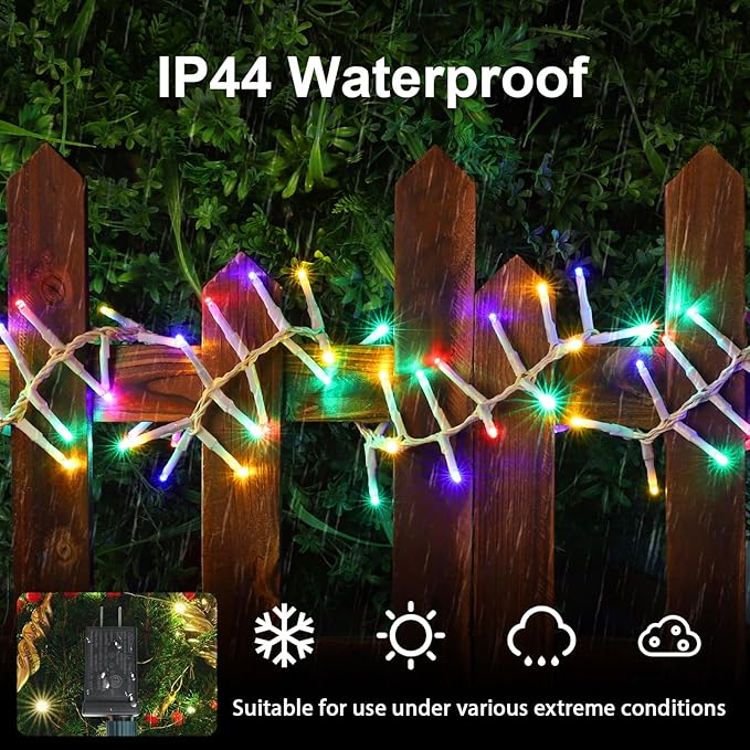 LAMPHOME 500 LED String Lights - Outdoor &amp Indoor Plug-in Twinkle Fairy Lights 46ft 500 LEDs Multicolor Waterproof 16 Modes