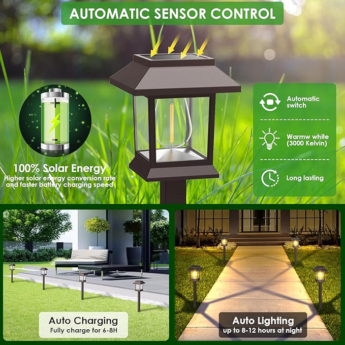 Solar Outdoor Lights 12 Pack Solar Pathway Lights Waterproof Landscape Lighting for Path Walkway Lawn Garden Yard Outside Décor Brown