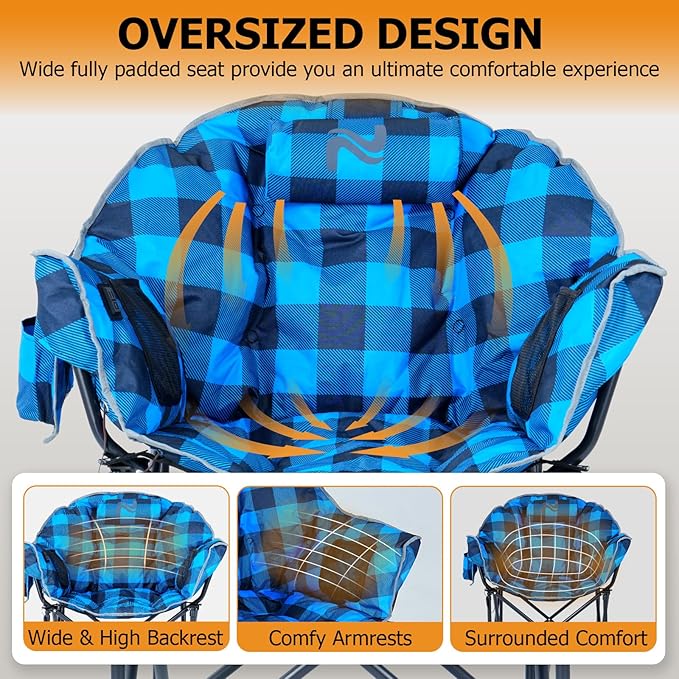 LILYPELLE Oversized Heated Camping Chair Patio Lounge Chairs with 3 Heat Levels Portable Folding Heated Chair Round Moon Saucer Folding Lawn Chair Outdoor Chair for Camping Lounge Patio