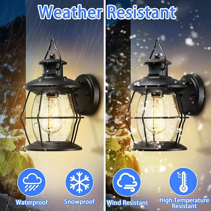 Outdoor Motion Wall Lights Advanced Dusk to Dawn Exterior Lighting Fixtures Wall SconceWaterproof Porch Light for Entryway Garage Patio PIR Motion Activated (Black)