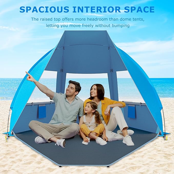 Gorich Portable Beach Tent for 3/4-5/6-7 Person with UPF 50+ UV Protection Lightweight &amp Foldable Sun Shelter with 5 Sand Bags Easy Setup Windproof Beach Umbrella Sun Shade