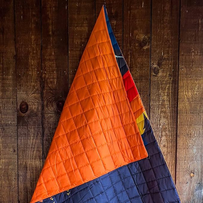 Gorilla Dirt Color Stripe Mountains Puffy Adventure Camp Blanket | Weather Resistant Compressible | Use Outdoors and Indoors | Adventure Ready