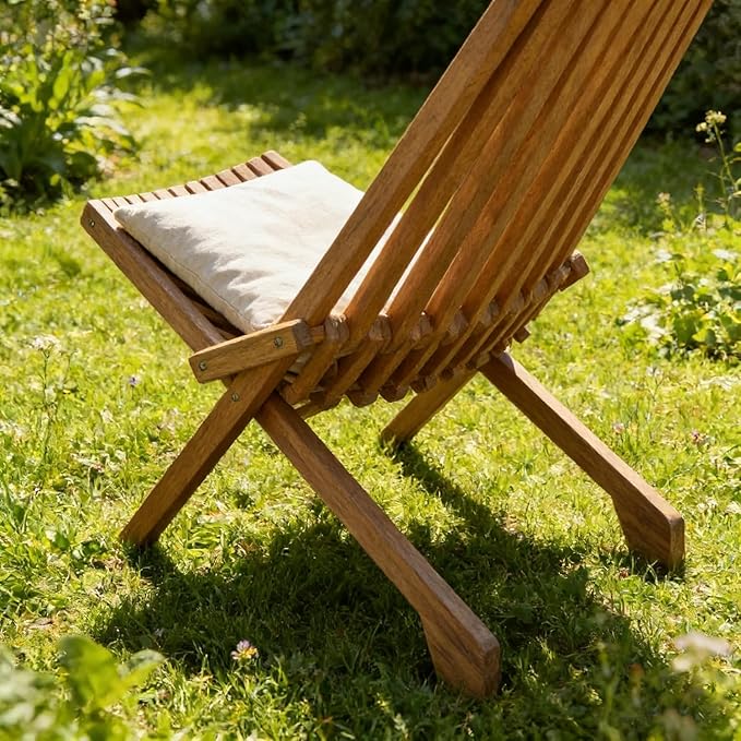 Folding Wooden Outdoor Chair Stylish Low Profile Acacia Wood Lounge Chair for The Porch Lawn Garden or Outdoor Patio Furniture (Wooden 2 Pack)