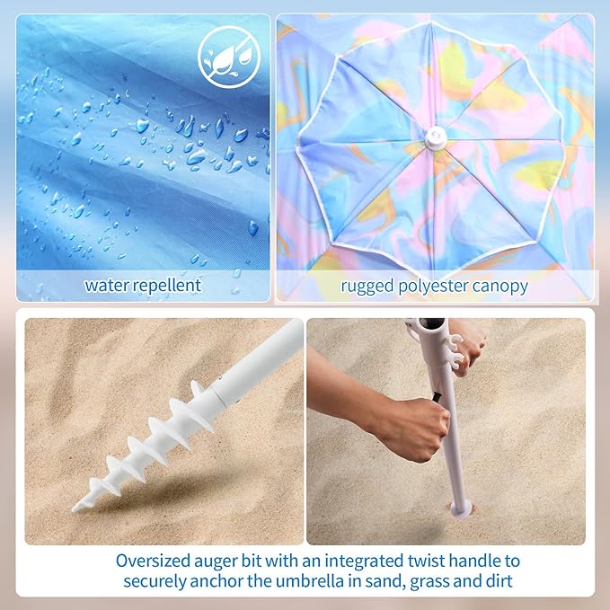 Beach Shelter Umbrella Premiere UPF 50+ Umbrella Shelter for Sun and Rain Protection for Adult (10-FootBlue Stripe)