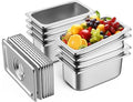 8 Pack Hotel Pans with Lids 1/4 Size 6 Deep Stainless Steel Steam Table Pan 22 Gauge Anti Jam Commercial Catering Food Pans for Hotel Home Party Restaurant Buffet