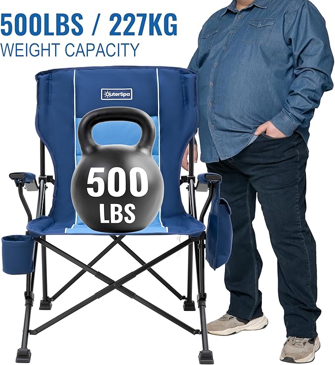 Oversized Folding Camping Chairs for Adults Heavy Duty Support 500lbs Big and Tall High Back Camping Chairs for Heavy People Padded Lawn Chairs Camp Chairs for PatioBeachCampLawnOutdoor