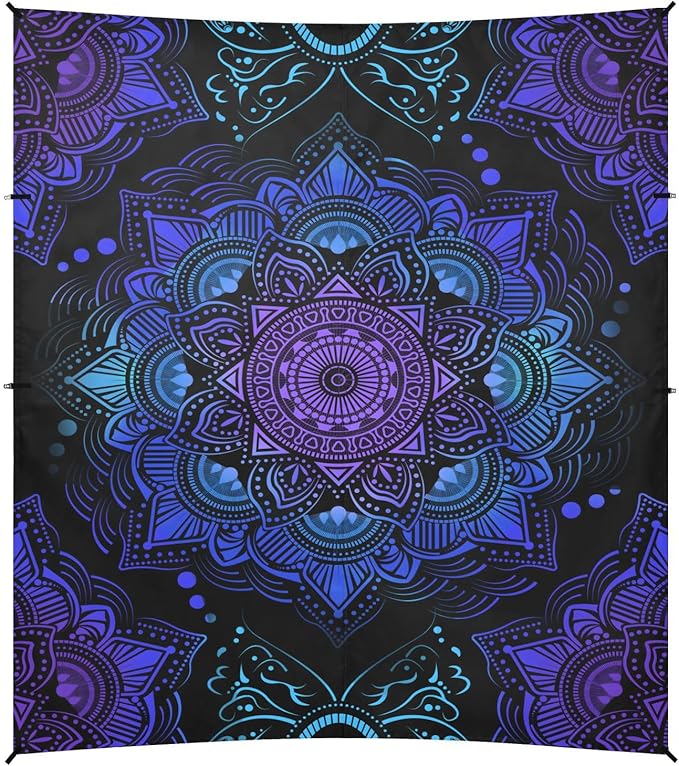 ALAZA Mandala Boho Bohemian Lotus Beach Tent Sun Shelter UPF50+ Protection Beach Shade Canopy w/ 4 Sandbags for Outdoor Camping Fishing Backyard Fun Picnic 10x9 ft
