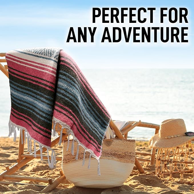 Hydration Nation Authentic Large Handwoven Mexican Striped Throw Blanket - Soft Durable Eco-Friendly - 70x50 - Azure