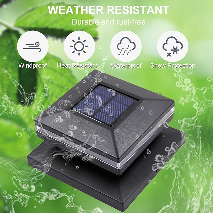 Dynaming 6 Pack Solar Post Cap Lights Outdoor Decorative Solar Lights Black Shell Caps Fit 4x4 5x5 6x6 Vinyl/Wooden Posts Brightness Warm White LED Lighting for Garden Fence Deck Patio