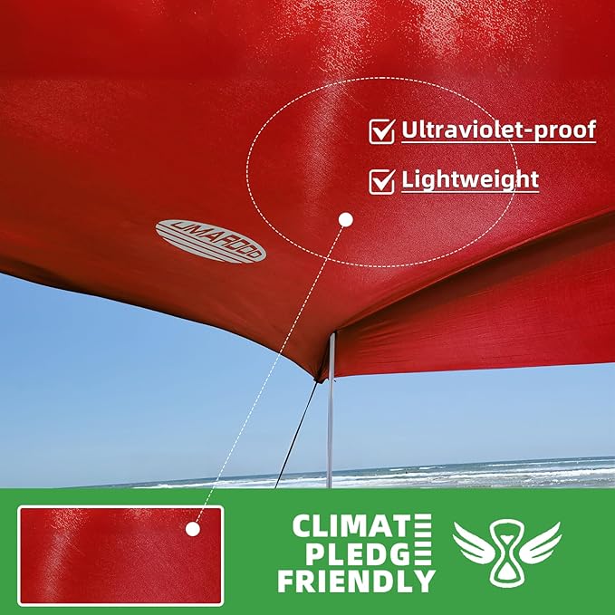 UMARDOO Family Beach Tent Canopy Sun Shade Portable Large Compact Beach Sun Shelter Easy Setup with Packable Bag for Outdoor Travel (Red 10X10 FT. 4Poles)