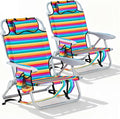 2 Pack Lightweight Portable Camping Beach Chair for Adult Outdoor Lay Flat Folding Beach Chairs with 5 Position Backpack Beach Chair with Towel Bar Zipper Pouch Cup Holder Rainbow Striped
