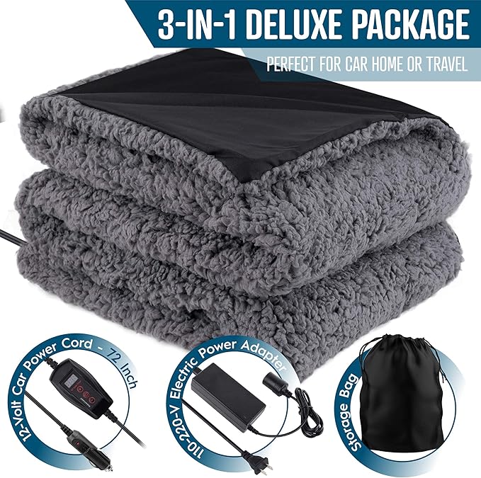 ZONETECH Sherpa Fleece Travel Blanket Grey Cozy Soft Plush Warm Fuzzy Automotive Comfortable Car Seat 59 x 43” Size -Great for Winter Home Office and Camping