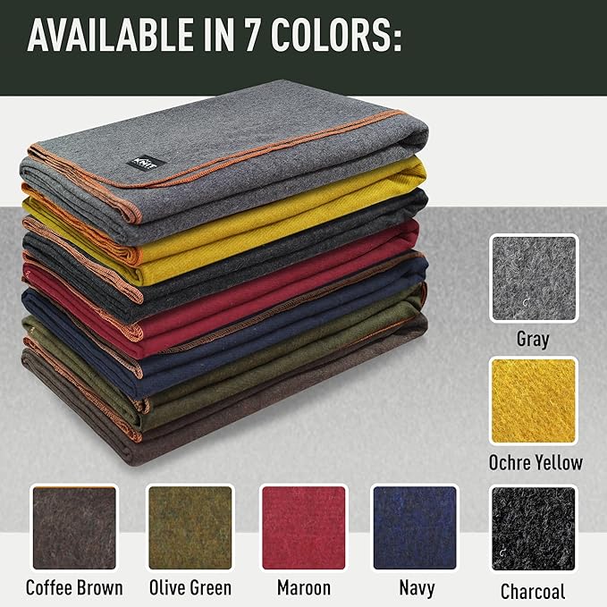 Large Military Wool Blanket - Warm &amp Thick Emergency Survival Blanket Great for Camping Outdoors Sports Events Picnics 4.5 lbs 64 x 88 (Olive Green)