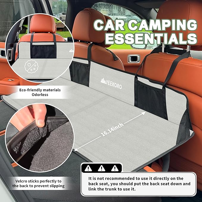 Car Rear Seat Mattress Extension Plate Foldable Car Back Seat ExtenderPortable Mattress for Sleeping Increase Travel Trunk Space and Car Bed Camping Space for Cars SUV Model Y/3（Grey）