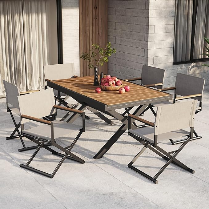 Grand patio Extra-Wide 4-Pack Directors Chairs Folding Dining Chair Set of 4 with Sling Woodgrain Armrests Outdoor Gray