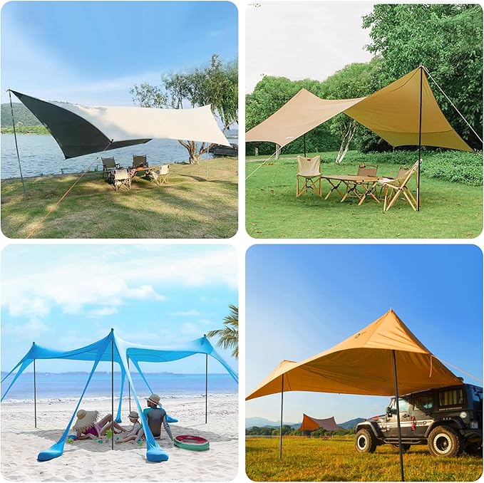 KOMCLUB Tent Poles Adjustable Lightweight Camping Tarp Poles 82.68 Aluminum Alloy Telescoping Solar sail Poles for Awning Canopy Tent Tarp Hiking Light Weight and Easy to Carry (2PC &amp Black)