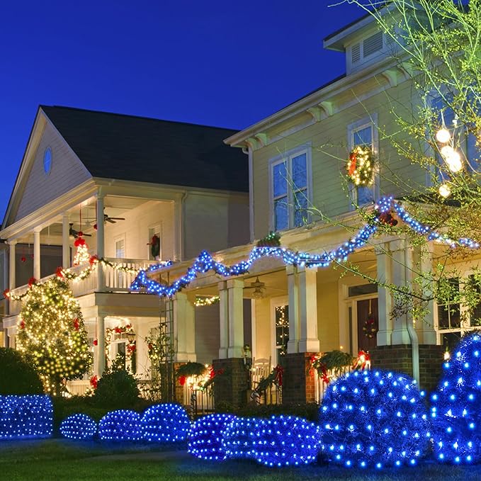 WBao Christmas Net Lights 360LED 11.5ft x 6.9ft Christmas Lights with 8 Modes Timer End to End Connectable Waterproof Design for Lawn Bushes Trees Outdoor Xmas Decorations Blue