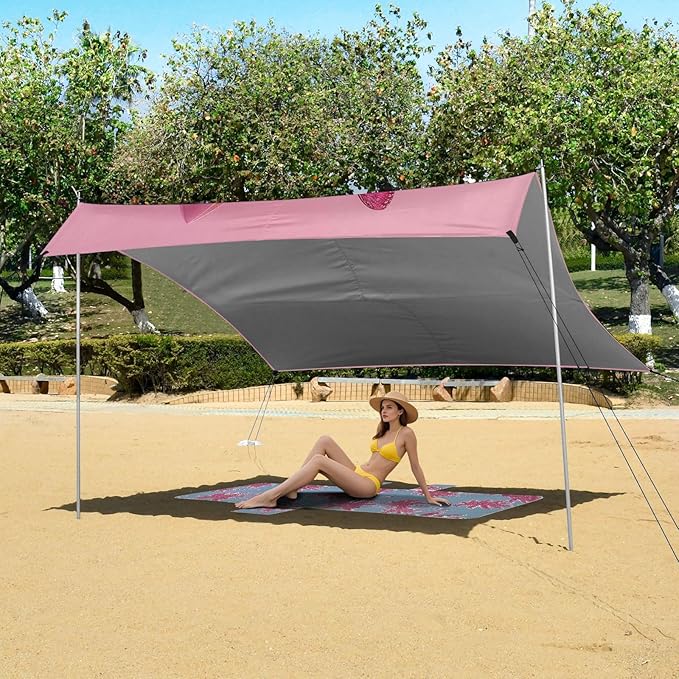 Heels Butterfly Pattern Beach Tent Sun Shelter 9.2' x 10.5' Beach Canopy with 4 Sandbags 4 Stability Poles Sand Shovels - Tent Canopy for Beach Camping Fishing Picnics