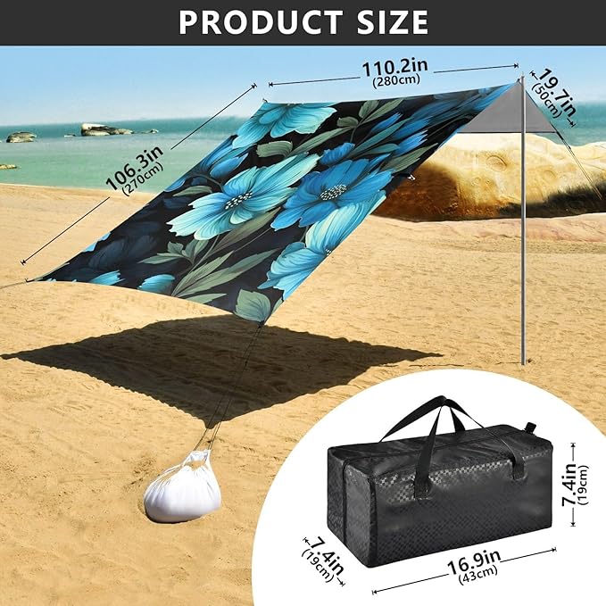 Flower FloralCamping Sun Shelters 9.2 x 10.5 FT Beach Canopy Tent Sun Shade with Carrying Bag for Camping Trips Fishing Backyard Fun or Picnics 21340025