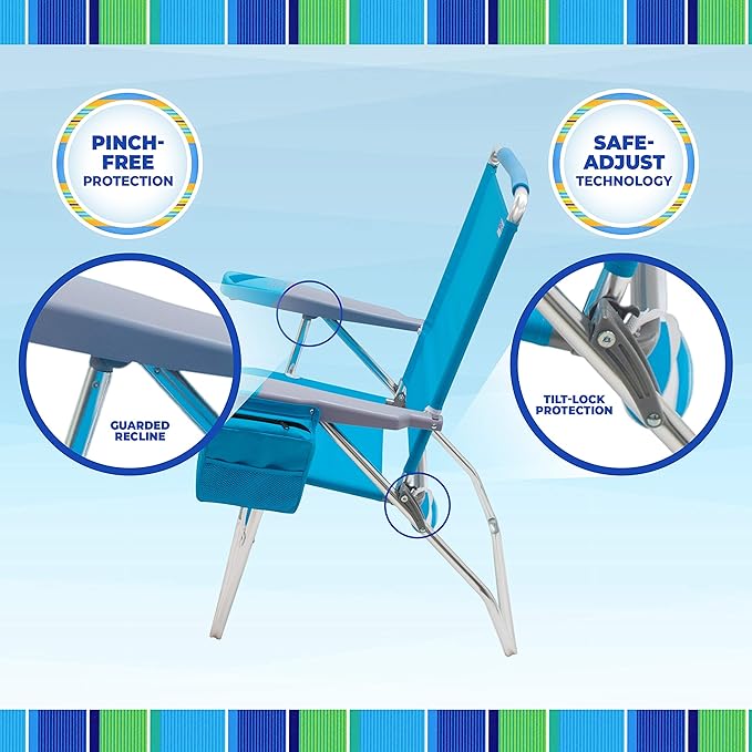 Rio Brands 17 Extended Height 4-Position Folding Beach Camping Lawn Chair Turquoise