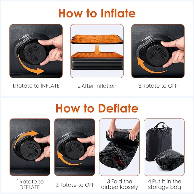 Lamberia Air Mattress with Built in 2 Purpose Pump 18 Raised 660lbs Max Comfort Inflatable Mattress Blow up Mattress Portable Air Bed for Camping Guests Home Colchon(Orange BlackQueen)