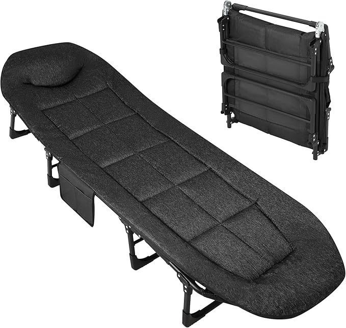 TrailBlaze 75'' Camping Cot for Adults with Cushion and Pillow Portable Folding Bed for Sleeping Lightweight Tent Cot with Carry Bag Supports 500 Lbs for Patio Beach Indoor Outdoor