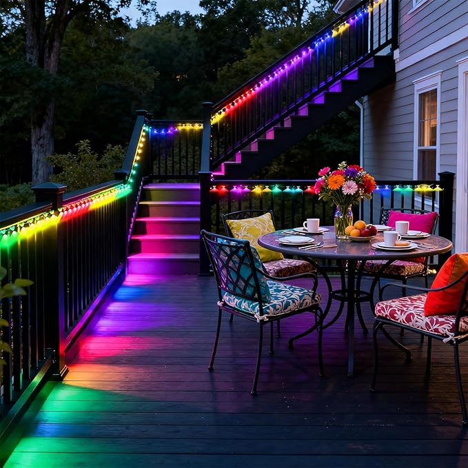 GOESWELL Smart Permanent Outdoor Lights for Patio: IP68 Waterproof Smart Balcony Lights with App &amp Remote Control - 16ft Garden Fence Light with 25 LED Bulbs for Railing Stair Decor