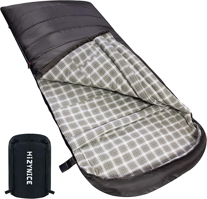 Cold Weather Sleeping Bag 100% Cotton Flannel XXL for Adults Big and TallFree Compression Sack