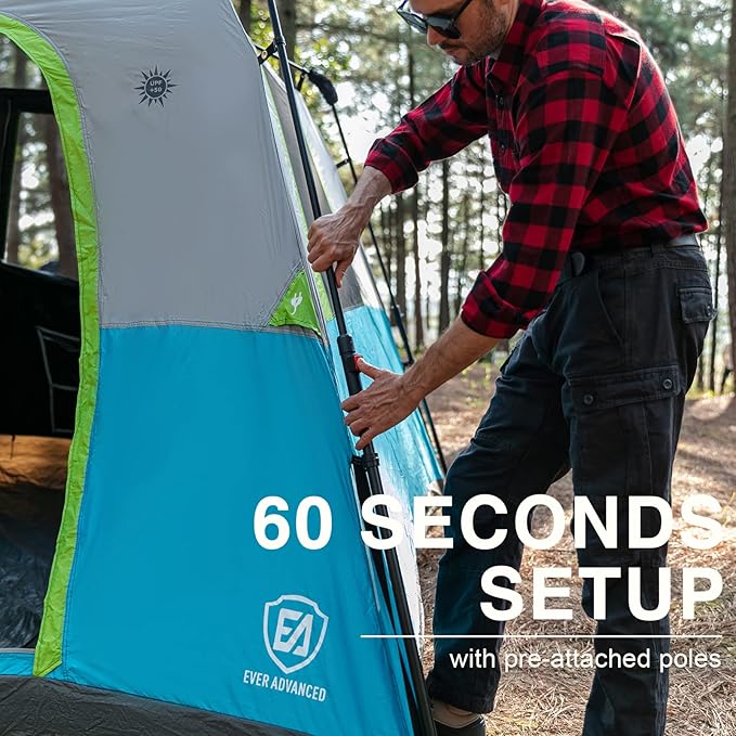 EVER ADVANCED 6 Person Camping Tent Blackout Design Tent for Camping Instant Cabin Tents for Family with Rainfly 60s Easy Setup Water-Resistant