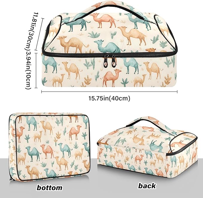 Casserole Carrier Lovely CamelInsulated Casserole Carrier for Hot or Cold Food Thermal Lunch Tote for Potluck Parties Picnic Beach Fits 9 x 13 Inches Baking Dish
