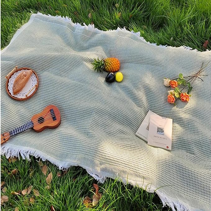 70x 70 Picnic Blanket Extra LargeLayer Outdoor Blanket for 5 to 7 AdultsCamping Grass Lawn Park Accessories Cute Couple Gifts Ideas Wedding Registry for Camping Park Beach (Green)