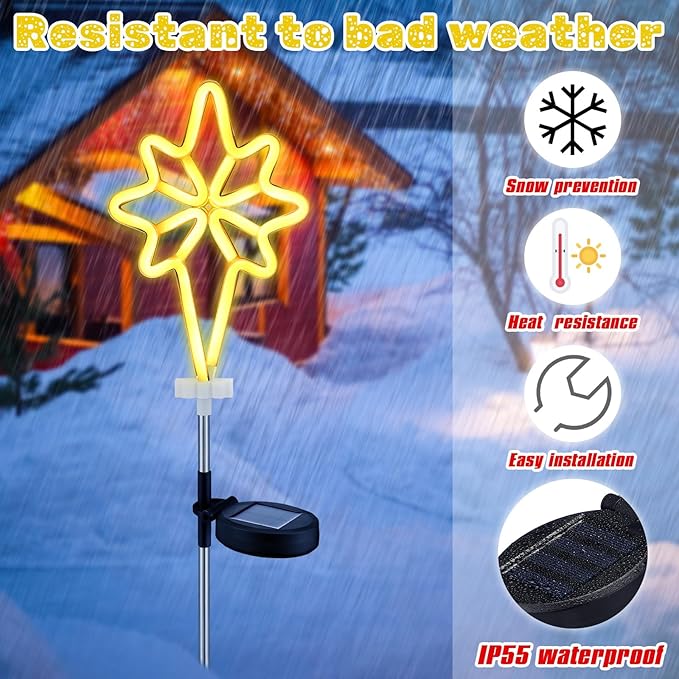 2 Pcs Solar Christmas Garden Stake Lights Waterproof Bethlehem Star Landscape Solar Pathway Lights for Outside Stakes Xmas Neon Yard Stakes for House