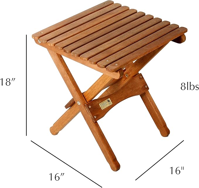 BYER OF MAINE - Pangean Folding Wooden Table Hardwood Portable Table for Deck or Camping Use Indoors or Outdoors - 18 H x 16 W x 16 D