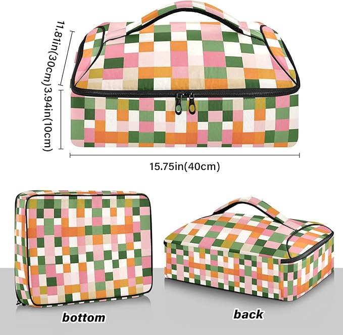 Casserole Carrier Cute Checkered Pattern PrintInsulated Casserole Carrier for Hot or Cold Food Thermal Lunch Tote for Potluck Parties Picnic Beach Fits 9 x 13 Inches Baking Dish
