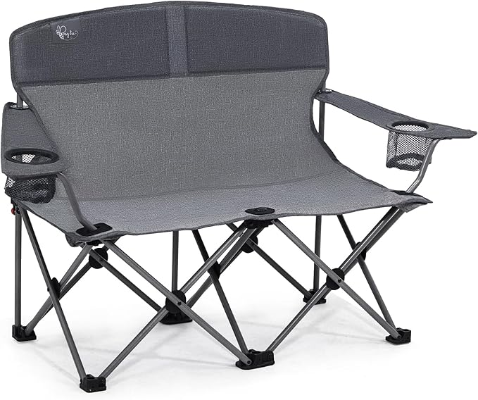 Busy Bee Kids Camping Chair 30.3 Wide Loveseat Perfect Child Couch for Home Movie Nights Patios or Picnics Adjustable Arms Cup Holders and Anti-Collapse Lock Supports up to 300 Lbs.
