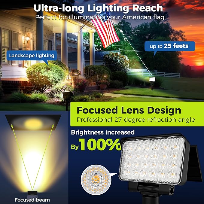 Solar Spot Lights Outdoor Waterproof for Flag Tree House Garden Yard Landscape Spotlights for Accent Uplighting Halloween Christmas Decorations-6 Pack
